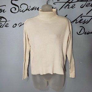 Harold's Vintage Cream Ribbed Knit Turtleneck Top, M
